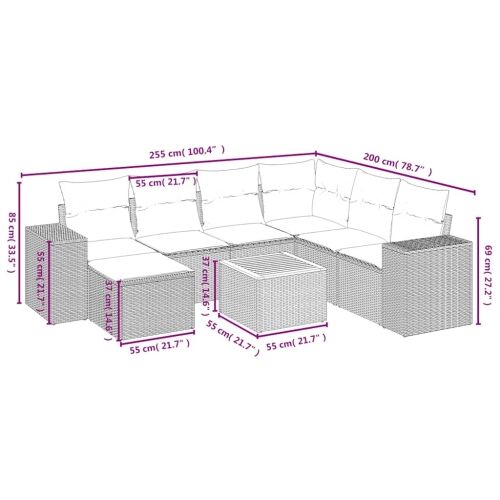 Vrtni set od 8 dijelova s jastucima, crni poliratan - Crna corner + 3x middle + 2x sofa + table + footstool 1 Crna Cijena