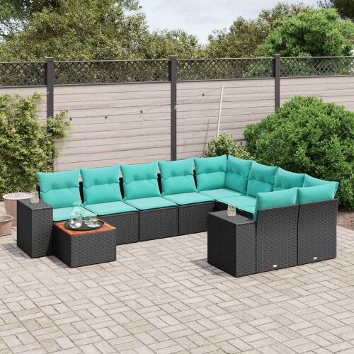 Vrtni set od 10 dijelova s jastucima, crni poliratan - Crna 2x sofa + 5x middle + table + 2x corner 1 Crna Cijena
