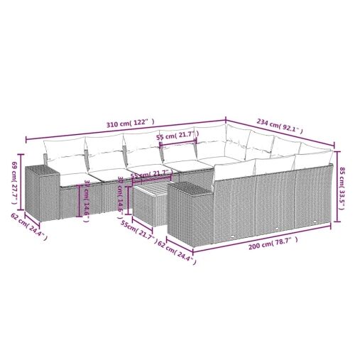 11-dijelni vrtni set s jastucima crni poliratan - Crna 2x corner + 6x middle + table + 2x sofa 1 Crna Cijena