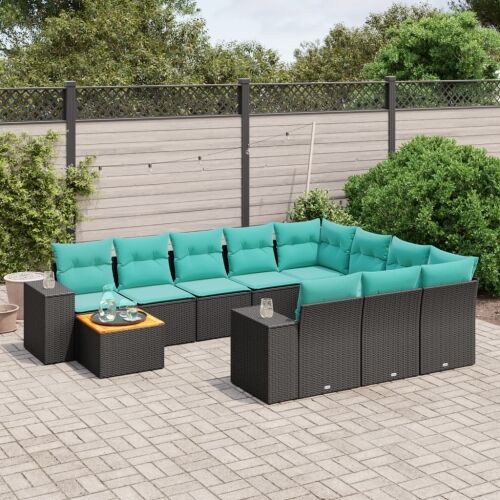 11-dijelni vrtni set s jastucima crni poliratan - Crna 2x corner + 2x sofa + table + 6x middle 1 Crna Cijena