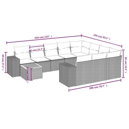 11-dijelni vrtni set s jastucima crni poliratan - Crna 2x corner + 2x sofa + table + 6x middle 1 Crna Cijena