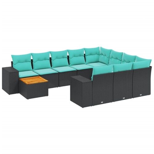 11-dijelni vrtni set s jastucima crni poliratan - Crna 2x corner + 2x sofa + table + 6x middle 1 Crna Cijena