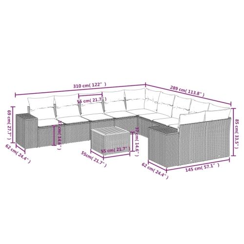 11-dijelni vrtni set s jastucima crni poliratan - Crna 2x sofa + 6x middle + table + 2x corner 1 Crna Cijena