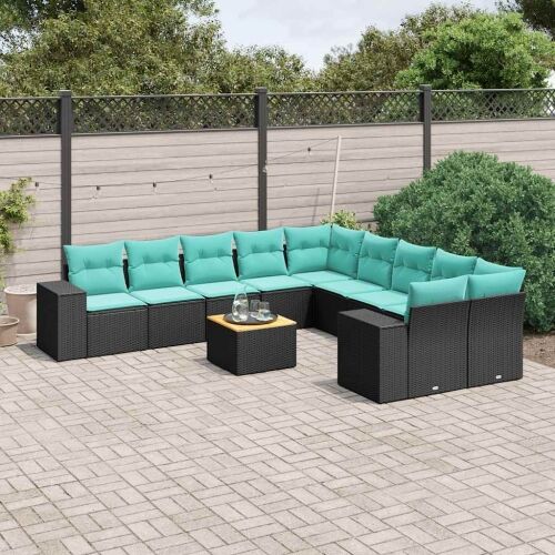11-dijelni vrtni set s jastucima crni poliratan - Crna 2x sofa + 6x middle + table + 2x corner 1 Crna Cijena