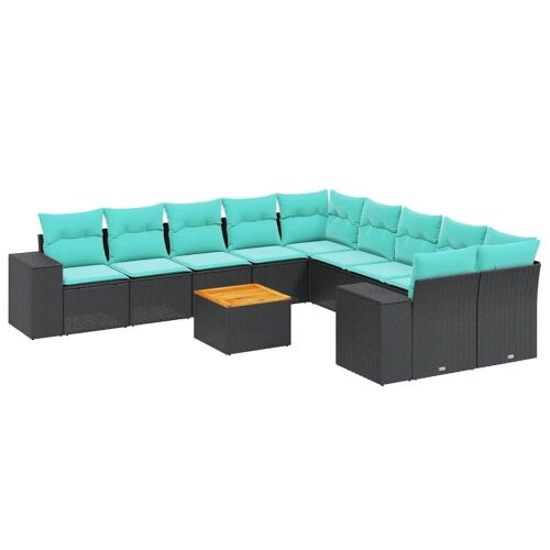 11-dijelni vrtni set s jastucima crni poliratan - Crna 2x sofa + 6x middle + table + 2x corner 1 Crna Cijena