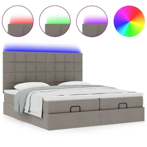 Ottoman krevet s madracima i LED diodama boje taupe 160x200 cm, tkanina - Sivo-smeđa 160 x 200 cm Blok s kvadratima Cijena