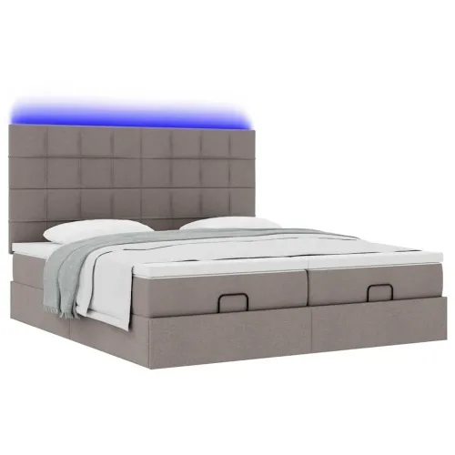 Ottoman krevet s madracima i LED diodama boje taupe 160x200 cm, tkanina - Sivo-smeđa 160 x 200 cm Blok s kvadratima Cijena