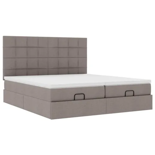 Ottoman krevet s madracima i LED diodama boje taupe 160x200 cm, tkanina - Sivo-smeđa 160 x 200 cm Blok s kvadratima Cijena
