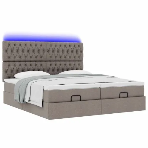 Ottoman krevet s madracima i LED diodama boje taupe 160x200 cm, tkanina - Sivo-smeđa 160 x 200 cm Dizajn s gumbima Cijena