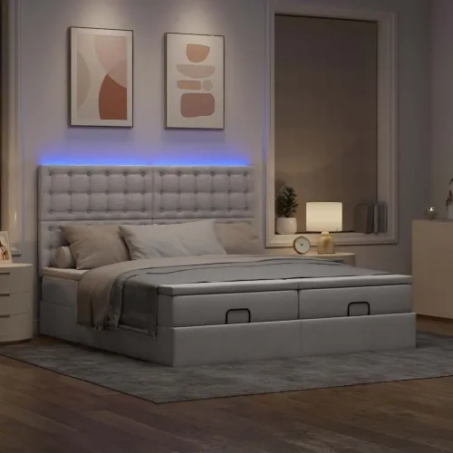 Ottoman krevet s madracima i LED diodama boje taupe 160x200 cm, tkanina - Sivo-smeđa 160 x 200 cm gumbi Cijena