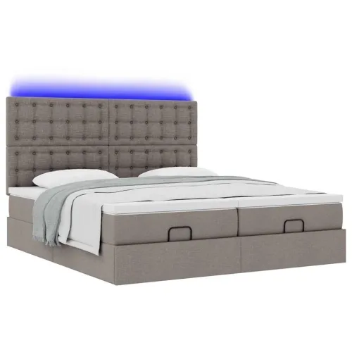 Ottoman krevet s madracima i LED diodama boje taupe 160x200 cm, tkanina - Sivo-smeđa 160 x 200 cm gumbi Cijena