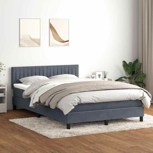 Boxspring - Krevet s oprugama i madracem tamnosivi 160x210 cm baršunasti - Tamno siva 160 x 210 cm Okomite pruge Tamno siva Cijena