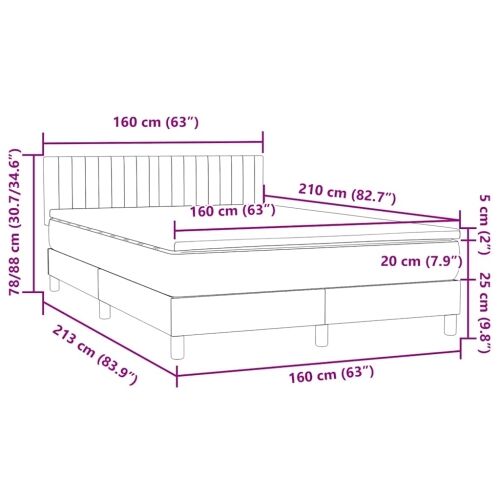 Boxspring - Krevet s oprugama i madracem tamnosivi 160x210 cm baršunasti - Tamno siva 160 x 210 cm Okomite pruge Tamno siva Cijena