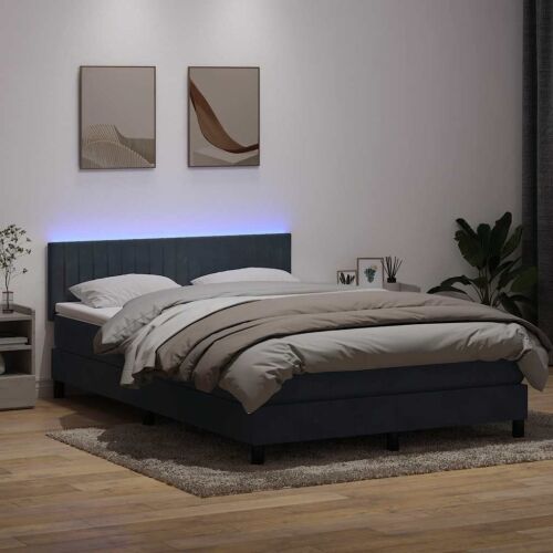Boxspring - Krevet s oprugama i madracem LED tamnosivi 160x210 cm baršunasti - Tamno siva 160 x 210 cm Okomite pruge Tamno siva Cijena