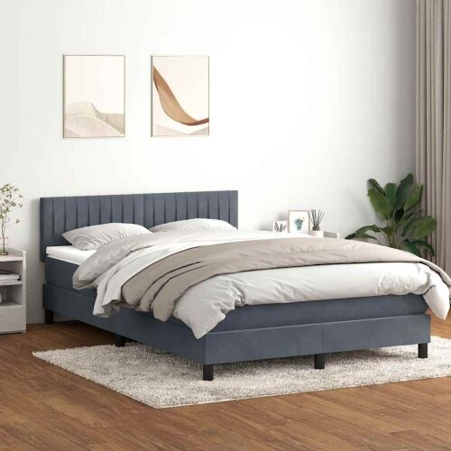 Boxspring - Krevet s oprugama i madracem LED tamnosivi 160x210 cm baršunasti - Tamno siva 160 x 210 cm Okomite pruge Tamno siva Cijena