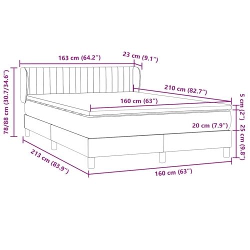 Boxspring - Krevet s oprugama i madracem tamnosivi 160x210 cm baršunasti - Tamno siva 160 x 210 cm Okomite pruge Tamno siva Cijena