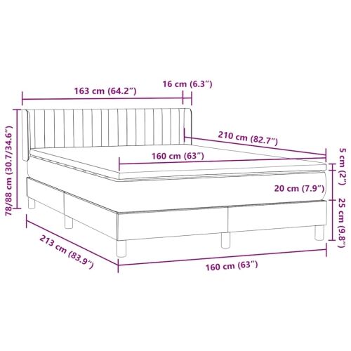 Boxspring - Krevet s oprugama i madracem tamnosivi 160x210 cm baršunasti - Tamno siva 160 x 210 cm Okomite pruge Tamno siva Cijena