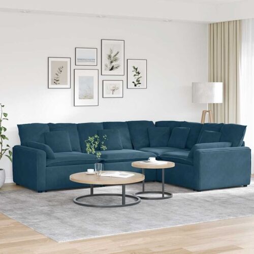 Modularna sofa s jastucima, plava baršunasta - Plava Cijena