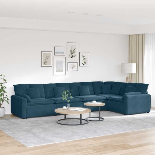 Modularna sofa s jastucima, plava baršunasta - Plava 1 Cijena