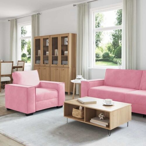 3-dijelni set sofa s jastucima, ružičasti baršun - Ružičasta 1 Cijena