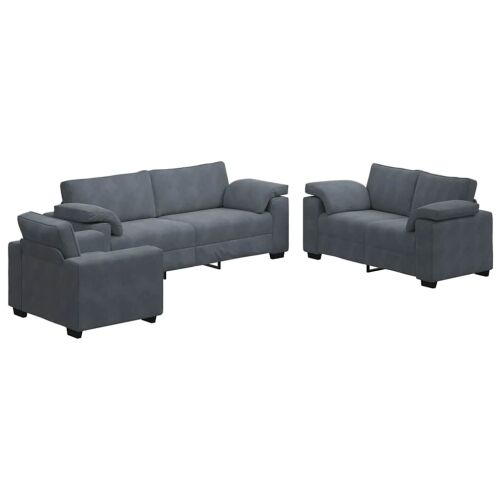 3-dijelni set sofa s jastucima, tamno sivi baršun - Tamno siva 1 Tamno siva Cijena