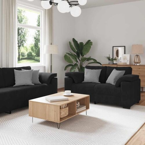 3-dijelni set sofa s jastucima crni baršun - Crna 1 Crna Cijena