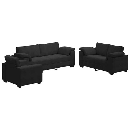3-dijelni set sofa s jastucima crni baršun - Crna 1 Crna Cijena