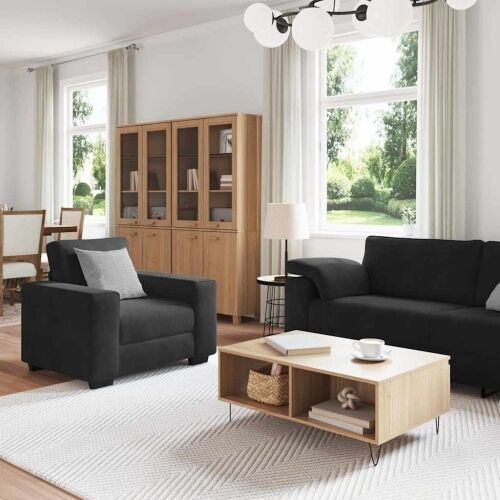 3-dijelni set sofa s jastucima crni baršun - Crna 1 Crna Cijena