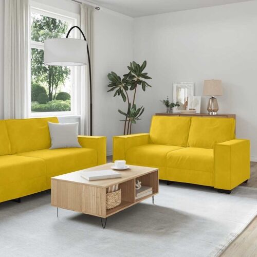 Dvodijelni set sofa s jastucima, žuti baršun - Žuta 1 160 cm Žuta Cijena