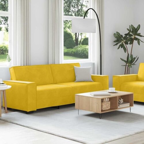 Dvodijelni set sofa s jastucima, žuti baršun - Žuta 1 160 cm Žuta Cijena