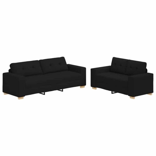 Dvodijelni set sofa s jastucima, crna tkanina - Crna 1 Cijena