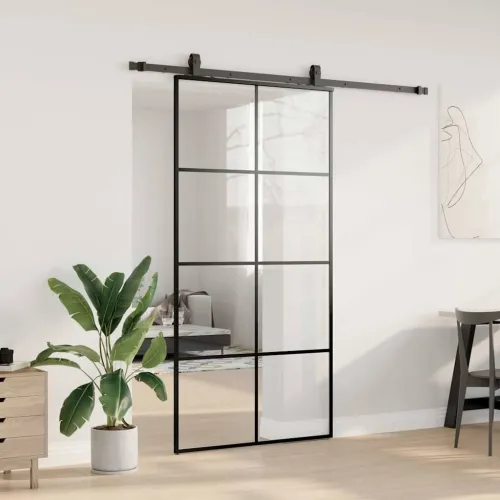 Klizna vrata s okovima crna 102,5x205 cm ESG staklo - Crna 102.5 x 205 cm (200 cm sliding rail) Transparentan Cijena