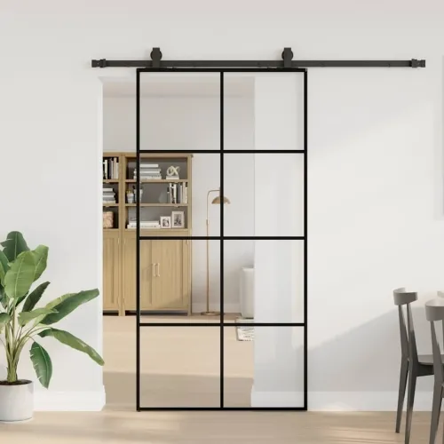 Klizna vrata s okovima crna 102,5x205 cm ESG staklo - Crna 102.5 x 205 cm (200 cm sliding rail) Transparentan Cijena