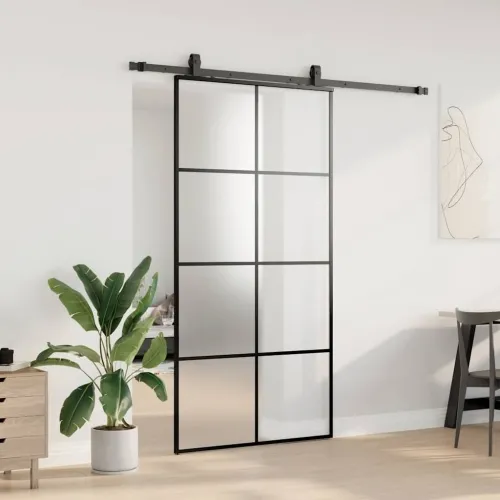 Klizna vrata s okovima crna 102,5x205 cm ESG staklo - Crna 102.5 x 205 cm (200 cm sliding rail) Matirano Cijena