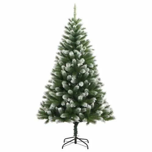 Umjetno Božićno drvce s pokrivačem snijega 300 LED lampica - 210 cm s LED-ima i crnim kuglicama Cijena