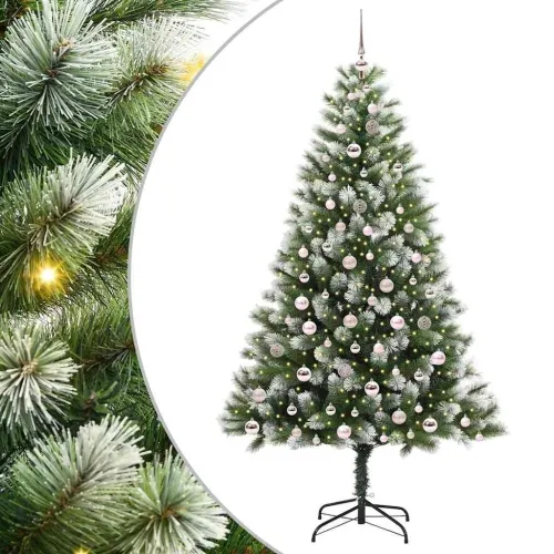 Umjetno Božićno drvce s pokrivačem snijega 300 LED lampica - 210 cm s LED-ima i ružičastim kuglicama Cijena