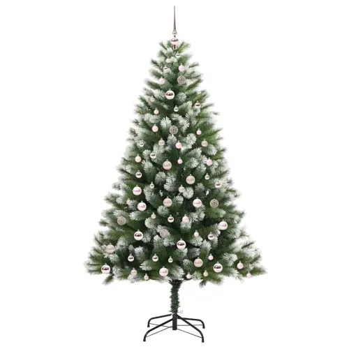 Umjetno Božićno drvce s pokrivačem snijega 300 LED lampica - 210 cm s LED-ima i ružičastim kuglicama Cijena