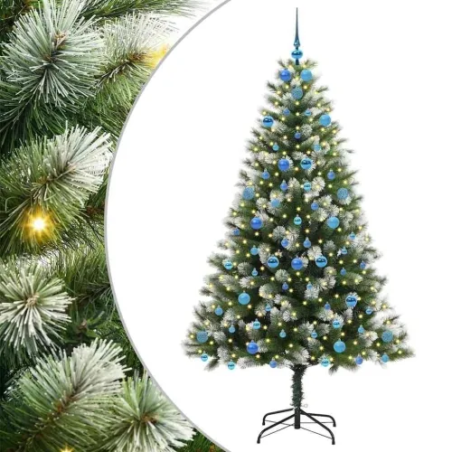 Umjetno Božićno drvce s pokrivačem snijega 300 LED lampica - 210 cm s LED-ima i plavim kuglicama Cijena