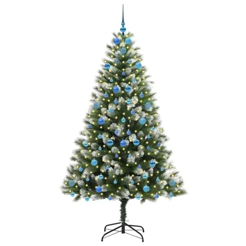 Umjetno Božićno drvce s pokrivačem snijega 300 LED lampica - 210 cm s LED-ima i plavim kuglicama Cijena