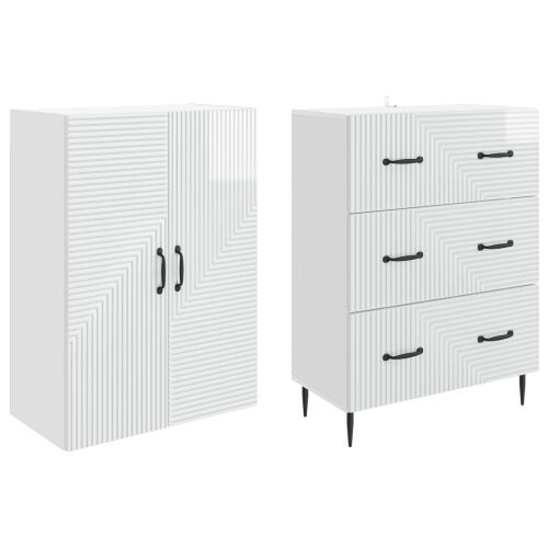 Set ormara 2 kom. 66 x 34,5 x 90 cm Konstruirano drvo - Visoki sjaj bijeli Cijena