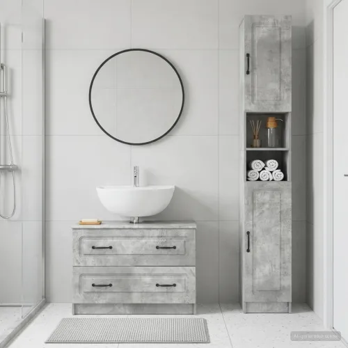 Set kupaonskih ormara od 2 dijela UTRECHT Betonska siva - Betonska siva O-oblik Cijena