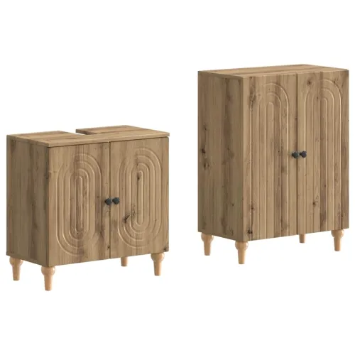 Set kupaonskih ormara od 2 dijela ALKMAAR Hrast artisan - Hrast artisan Zaobljene pruge Cijena