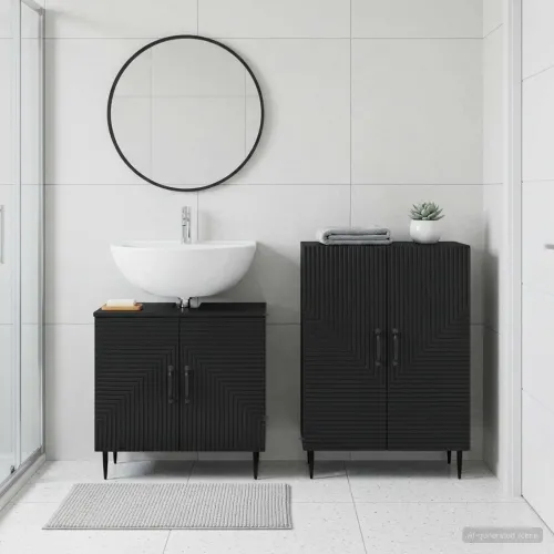 Set kupaonskih ormara od 2 dijela HAARLEM Crna - Crna Dvostrane pruge Cijena