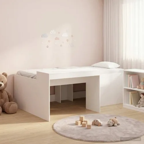 Krevet za djecu s visokim okvirom i stolom Bijela 80 x 200 cm - Bijela 80 x 200 cm Cijena