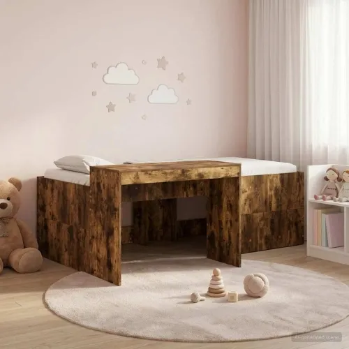 Krevet za djecu s visokim okvirom i stolom Dimljeni hrast - Dimljeni hrast 80 x 200 cm Cijena