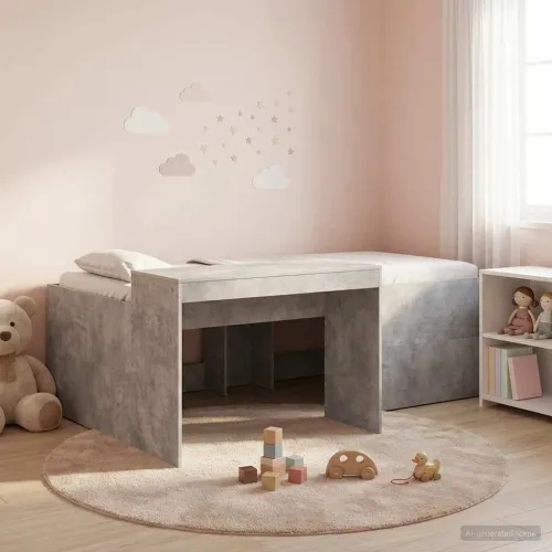Krevet za djecu s visokim okvirom i stolom Betonska siva - Betonska siva 90 x 200 cm Cijena