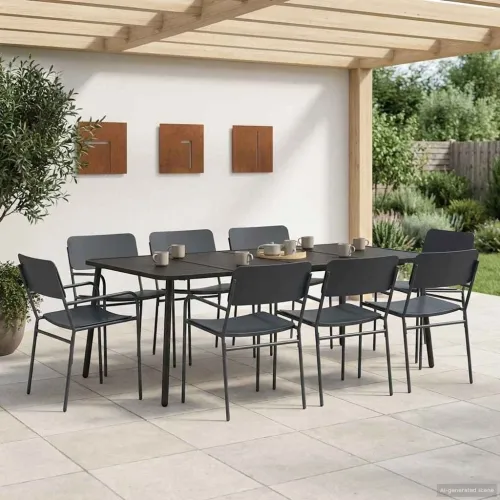 Blagovaonski set 9 kom. Antracit Čelik - 8 sjedala 200 x 100 x 71 cm Cijena