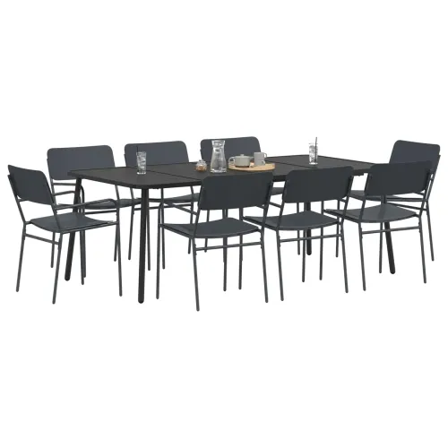 Blagovaonski set 9 kom. Antracit Čelik - 8 sjedala 200 x 100 x 71 cm Cijena