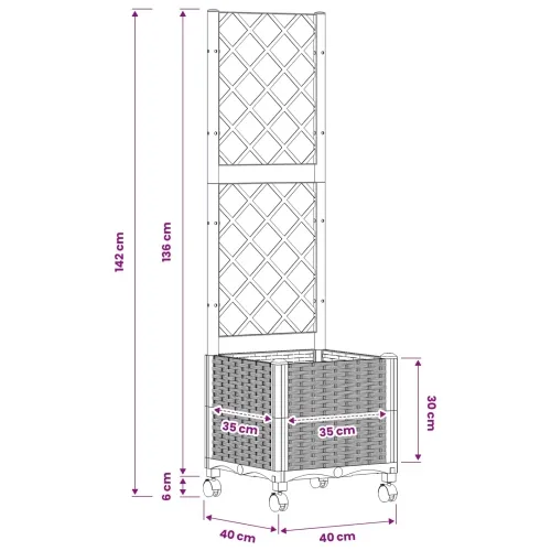 Vrtni saksija s rešetkom i kotačima Crna 40 x 40 x 146 cm PP - Crna 40 x 40 x 136 cm s kotačima Cijena