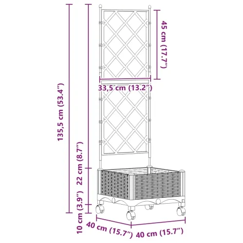 Vrtni saksija s rešetkom i kotačima Siva 40 x 40 x 131,5 cm PP - Siva 40 x 40 x 125,5 cm s kotačima Cijena